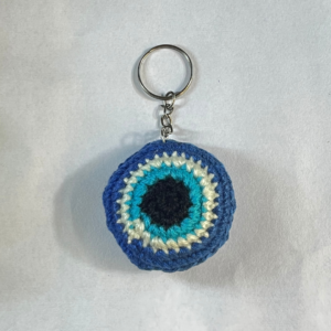 Handmade Crochet Evil Eye Keychain – Nazar Protection Charm & Blue Amigurumi Keyring