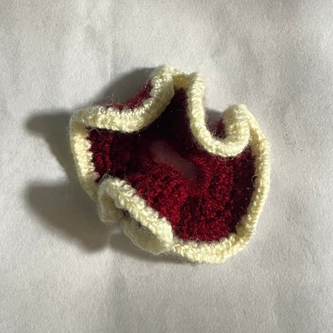 Handmade Crochet Ruffle Scrunchie – Maroon & Cream Oversized Hair Tie – Aesthetic Boho Hair Accessory - Image 3