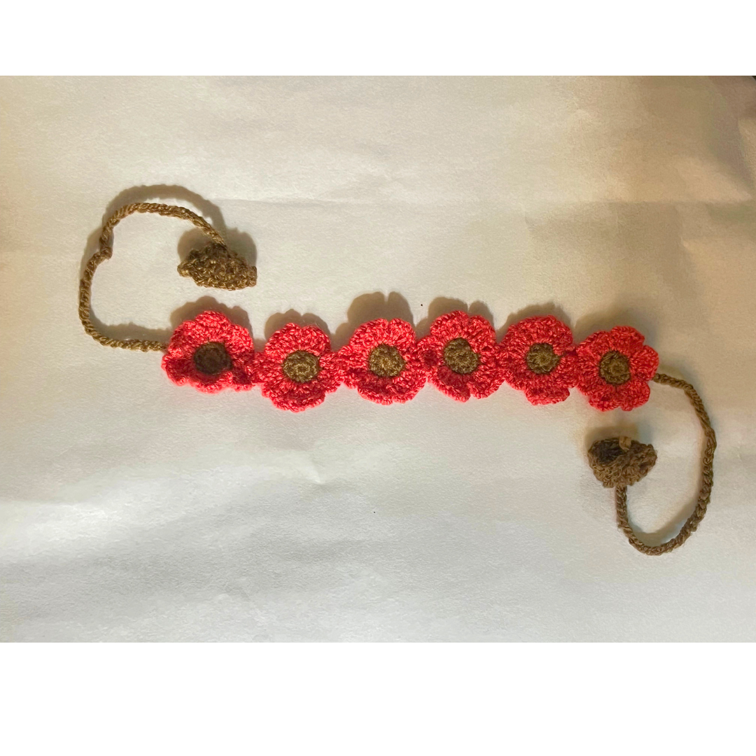 Handmade Hair band Crochet Red Flower 3-in-1 Accessory – Floral Headband, Aesthetic Bookmark & Boho Wristband - Image 2