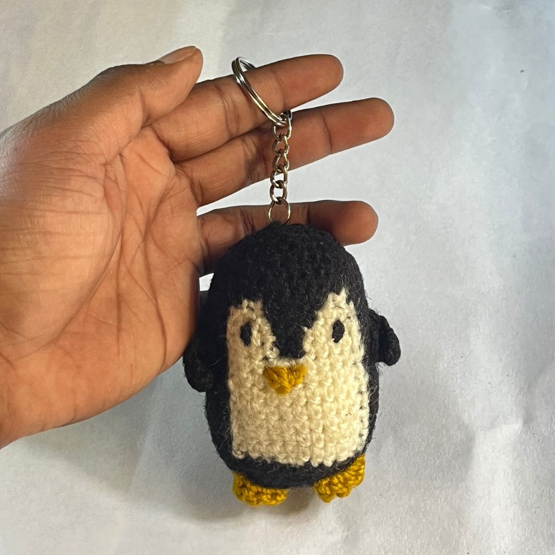 Handmade Brown Crochet Penguin Keychain – Earthy Amigurumi Animal Keyring & Unique Bag Charm - Image 3