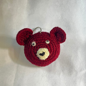 Handmade Crochet Maroon Bear Keychain – Cute Amigurumi Teddy Bear Head Keyring & Bag Charm
